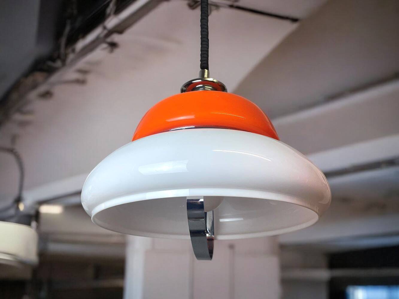 Mid Century Modern orange pull down  lamp