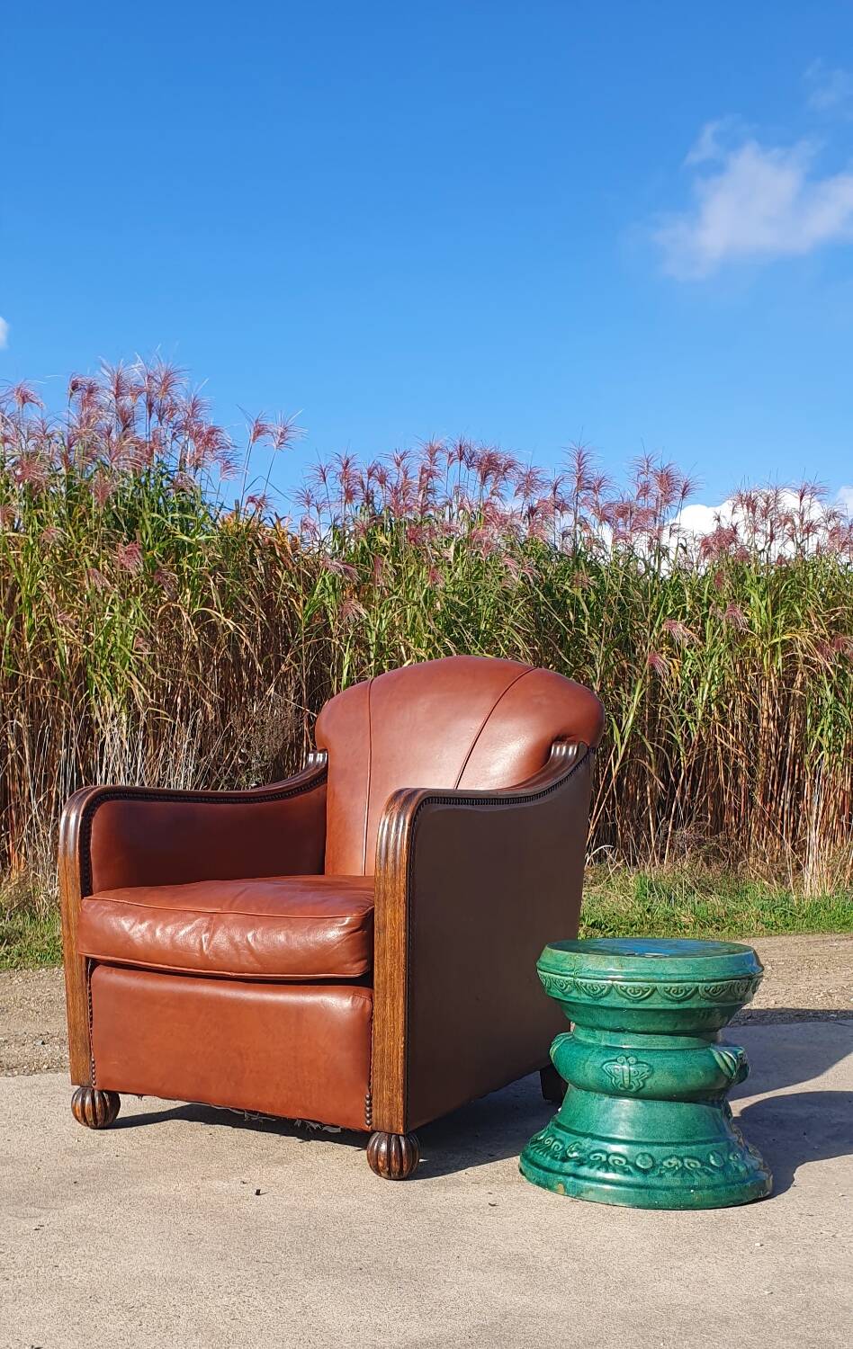 Vintage leatherette brown Art deco style chair 1950s