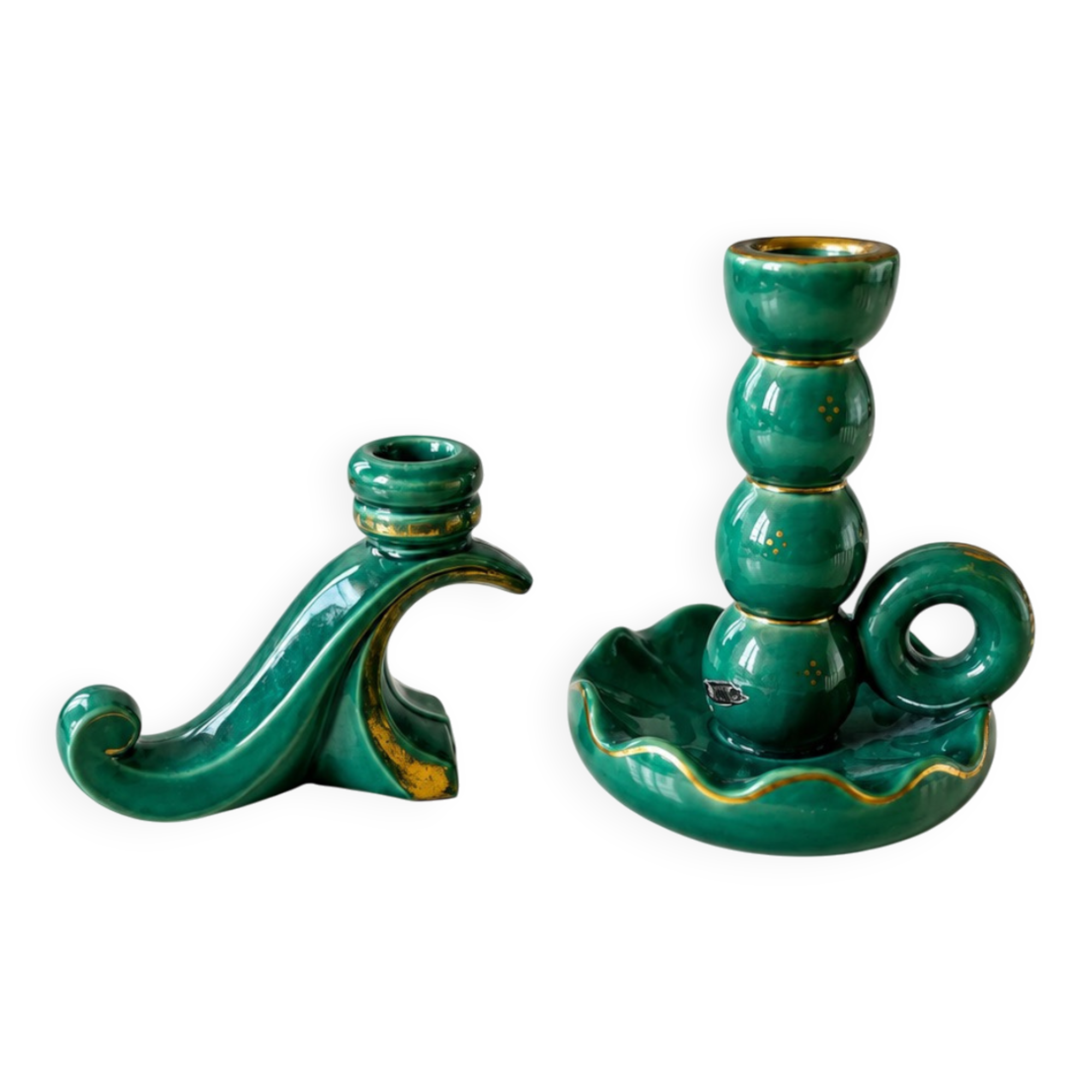 Set de bougeoirs en céramique art déco bohème
