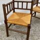 Pair of turned wood straw corner armchairs, Vintage 1950s