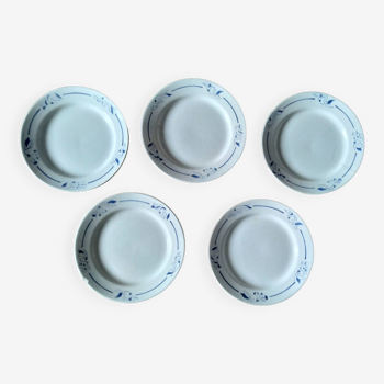 5 assiettes plates HBCM Hippolyte Boulenger-Creil-Montereau Modele Narcisse bleu
