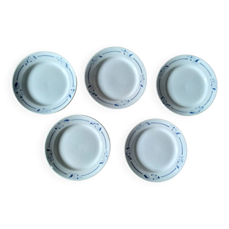 5 assiettes plates HBCM Hippolyte Boulenger-Creil-Montereau Modele Narcisse bleu