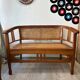Art Deco wooden and cane bench