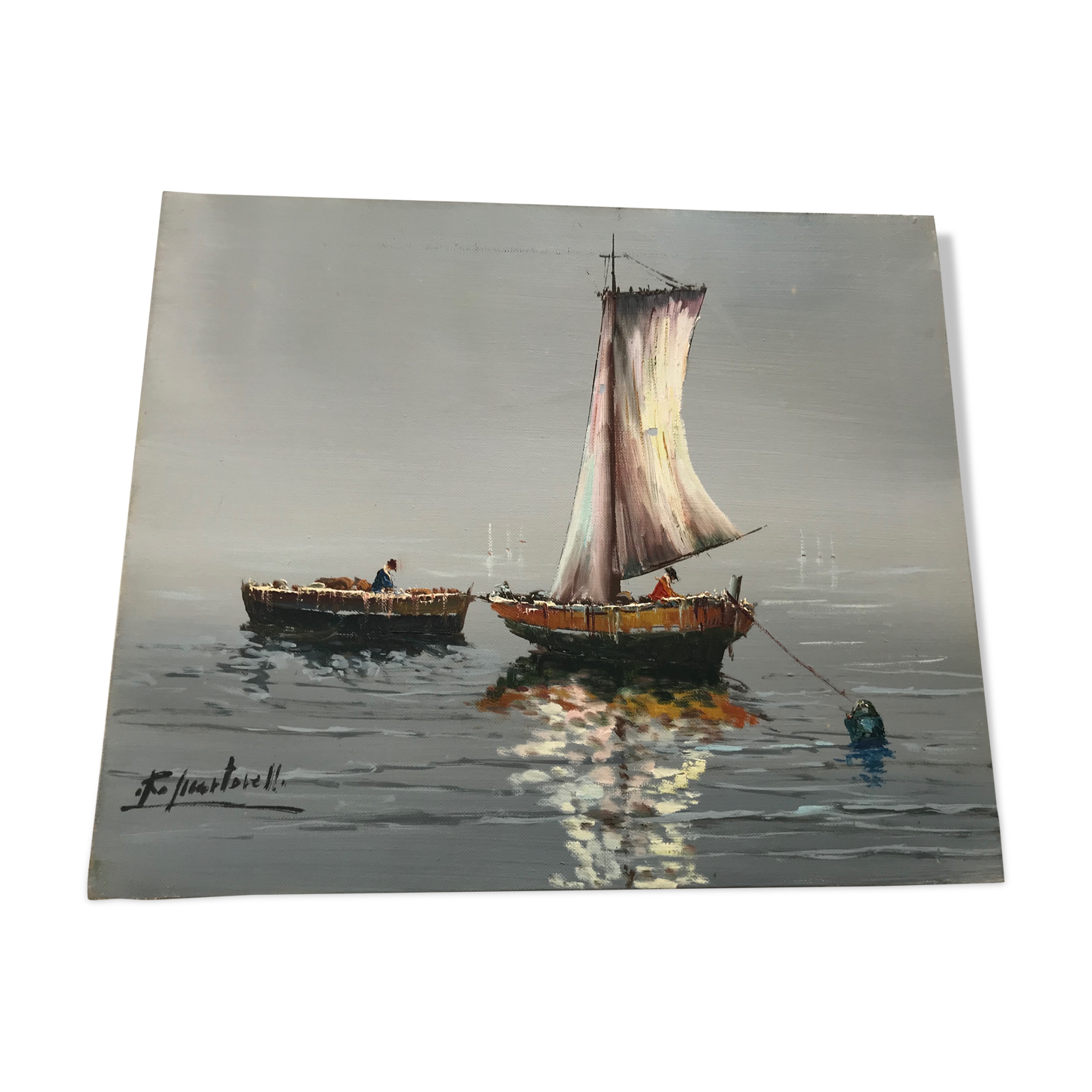 Table on canvas in marine oil