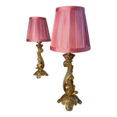 pair of gold steel lamps, bedside, bedroom, new lampshade 35x14, electric ok, clear