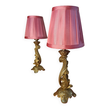 pair of gold steel lamps, bedside, bedroom, new lampshade 35x14, electric ok, clear