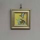 Mid-Century Oil on Panel “ Birds” by Unknown, Vintage & Framed 11 × 11 cm