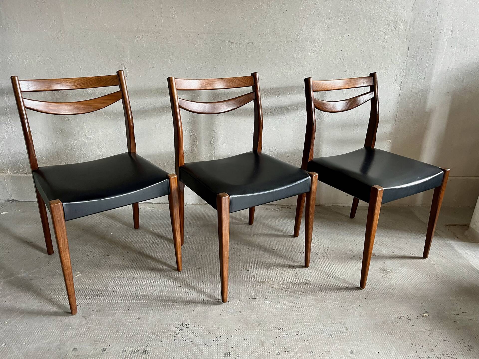 Scandinavian teak and faux leather chairs - set of 6