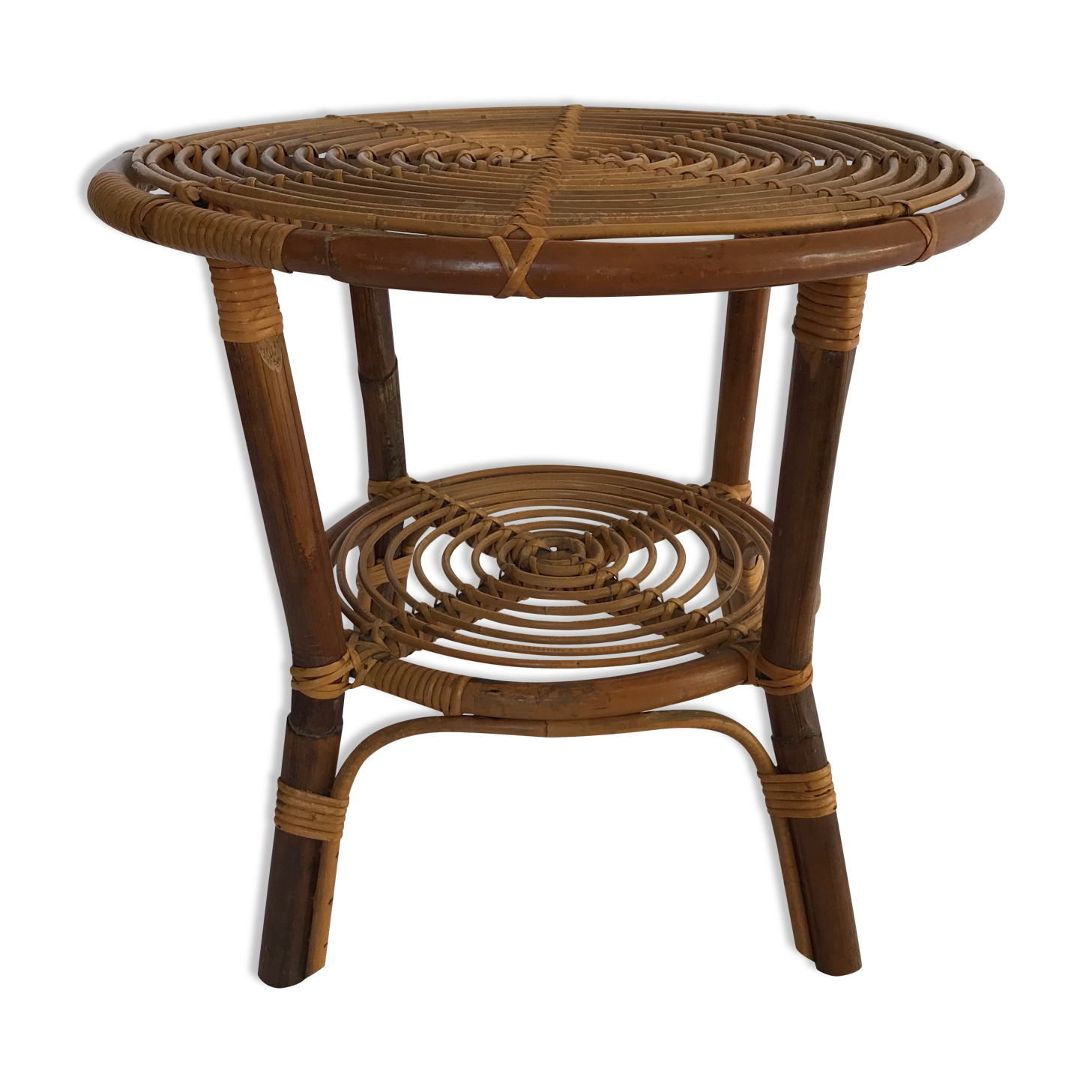 Round coffee table in rattan, Italy 60s