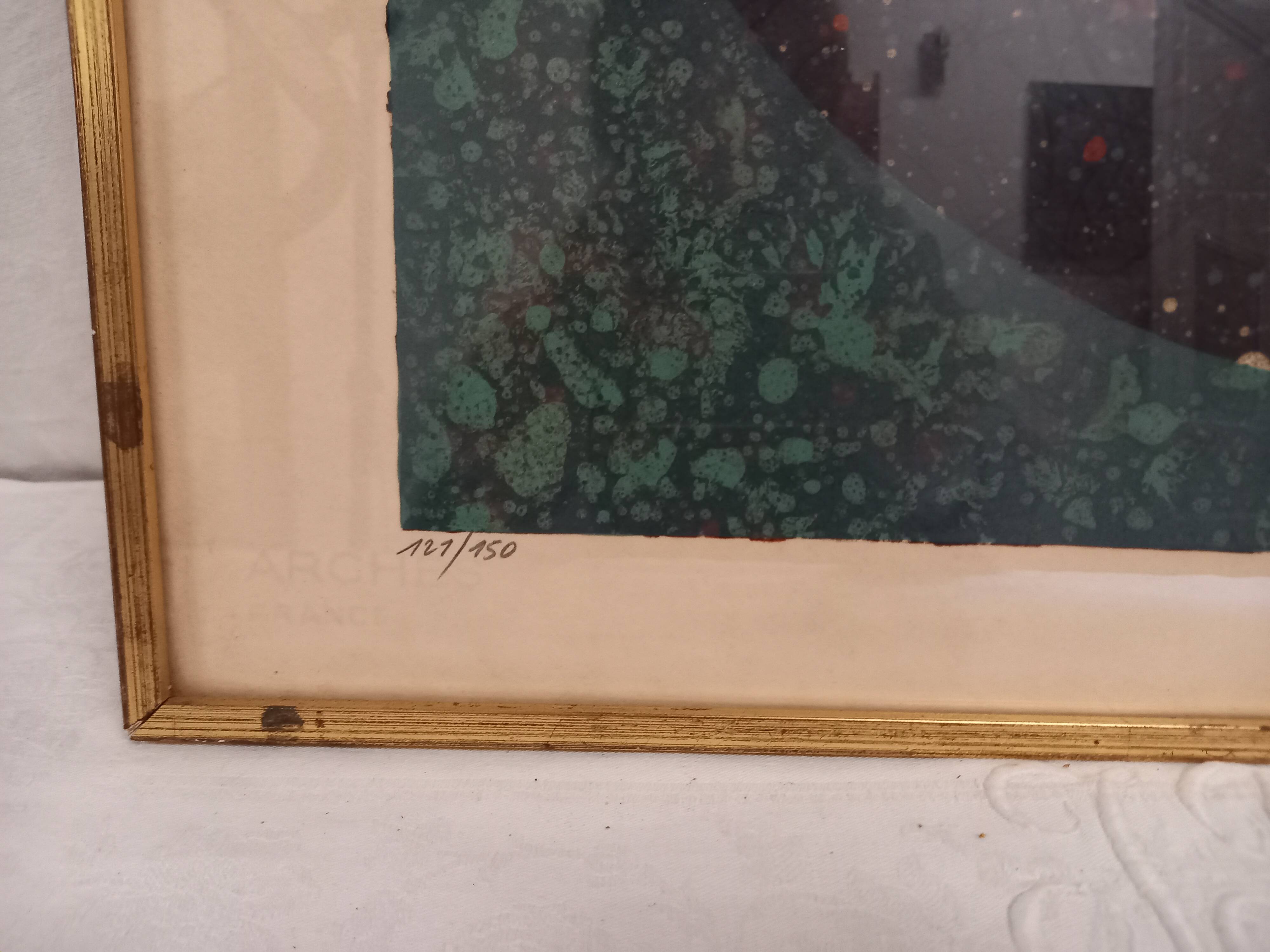 Original lithograph by Pierre-Henri Jacquot (1929-2009), Homage to Vaucanson, bird composition