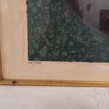 Original lithograph by Pierre-Henri Jacquot (1929-2009), Homage to Vaucanson, bird composition