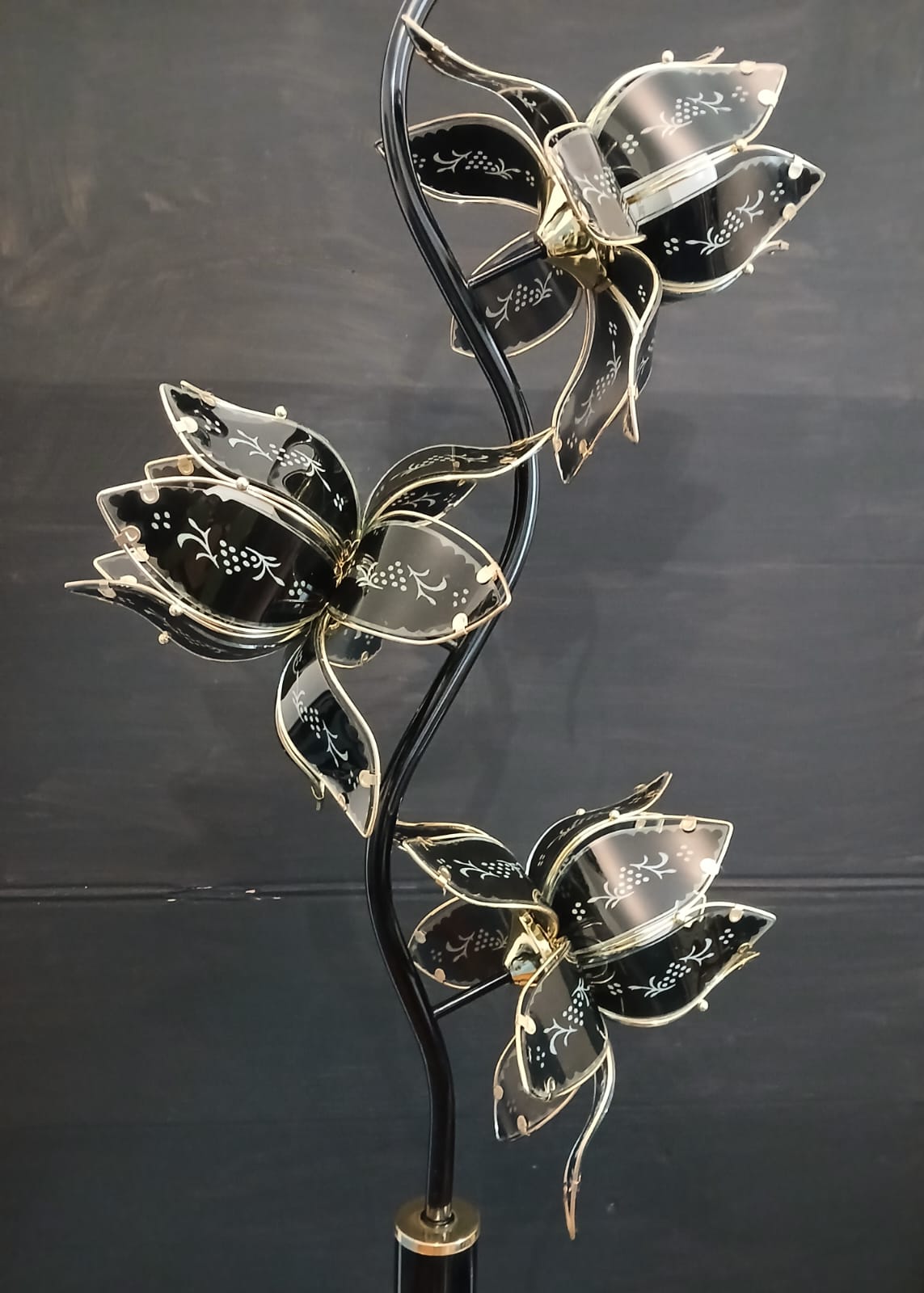 Vintage Hollywood Regency Floor Lamp Lotus Flowers