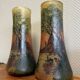 According to Legras: Pair of stained glass roller vases