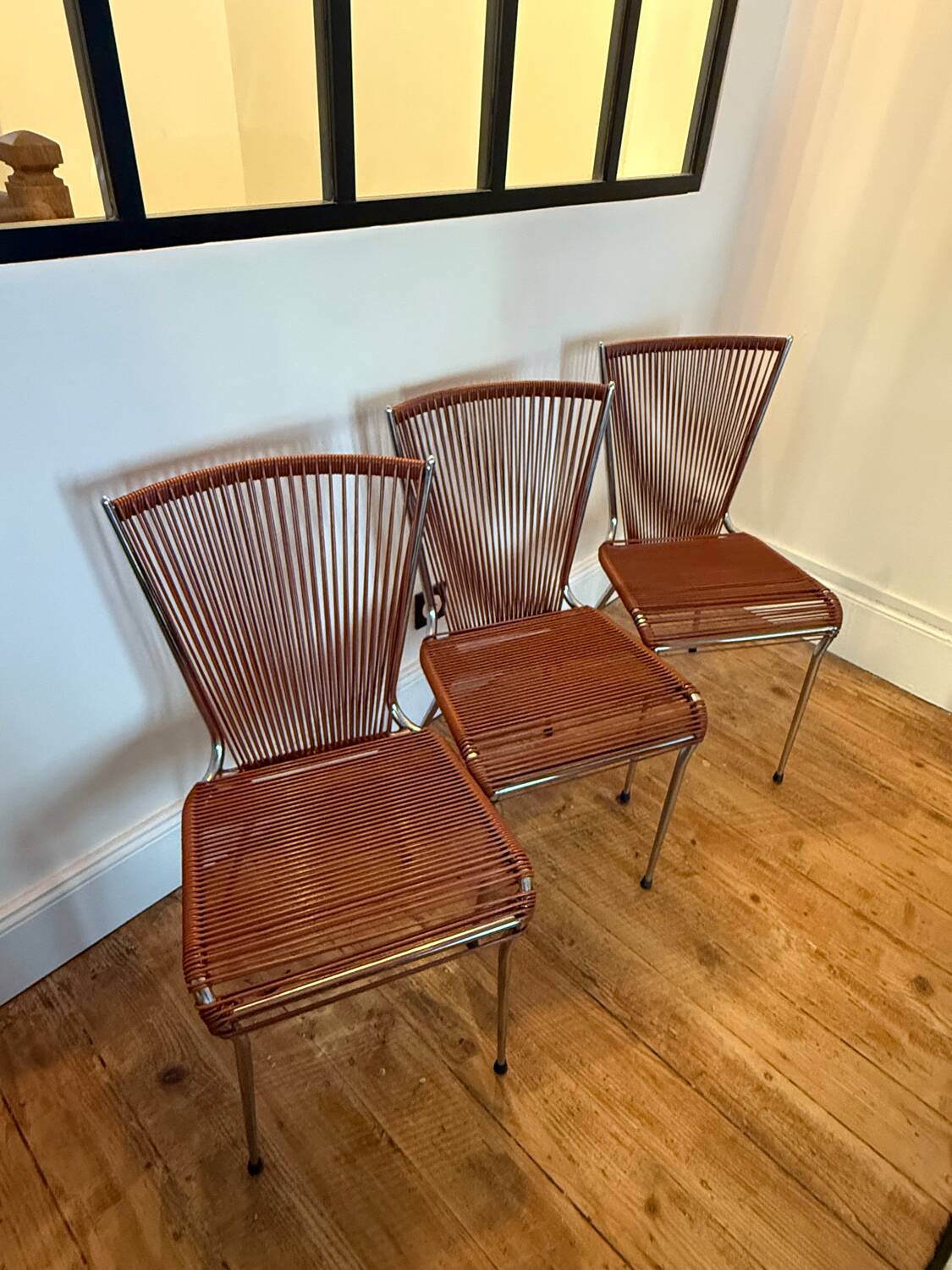 Three 1960s Scoubidou chairs