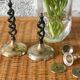 2 candle holders in brass and ceramic 1950