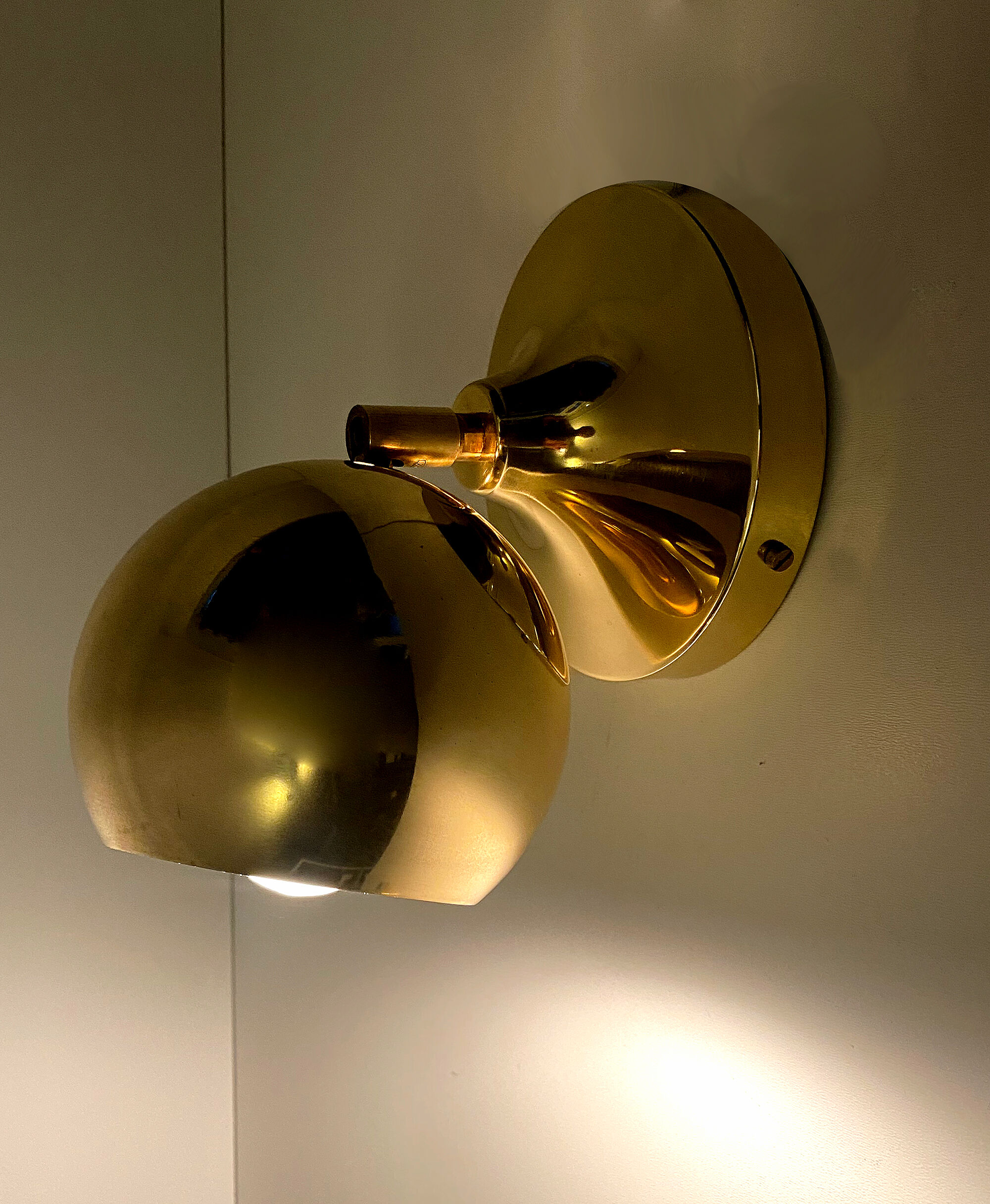 Pair Vintage Spot Wall Lamp, 60s. Brass Globe