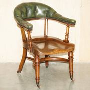 Chaise de capitaine victorienne en acajou et cuir