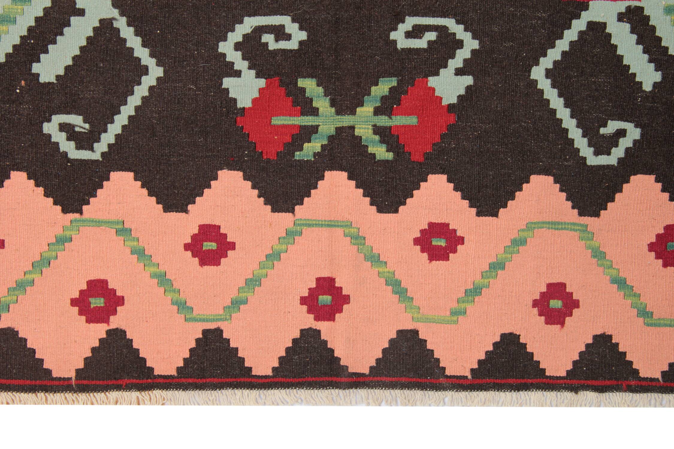 Tapis Kilim moldave en laine, grand motif floral tissé à plat, art populaire, 306 x 242 cm