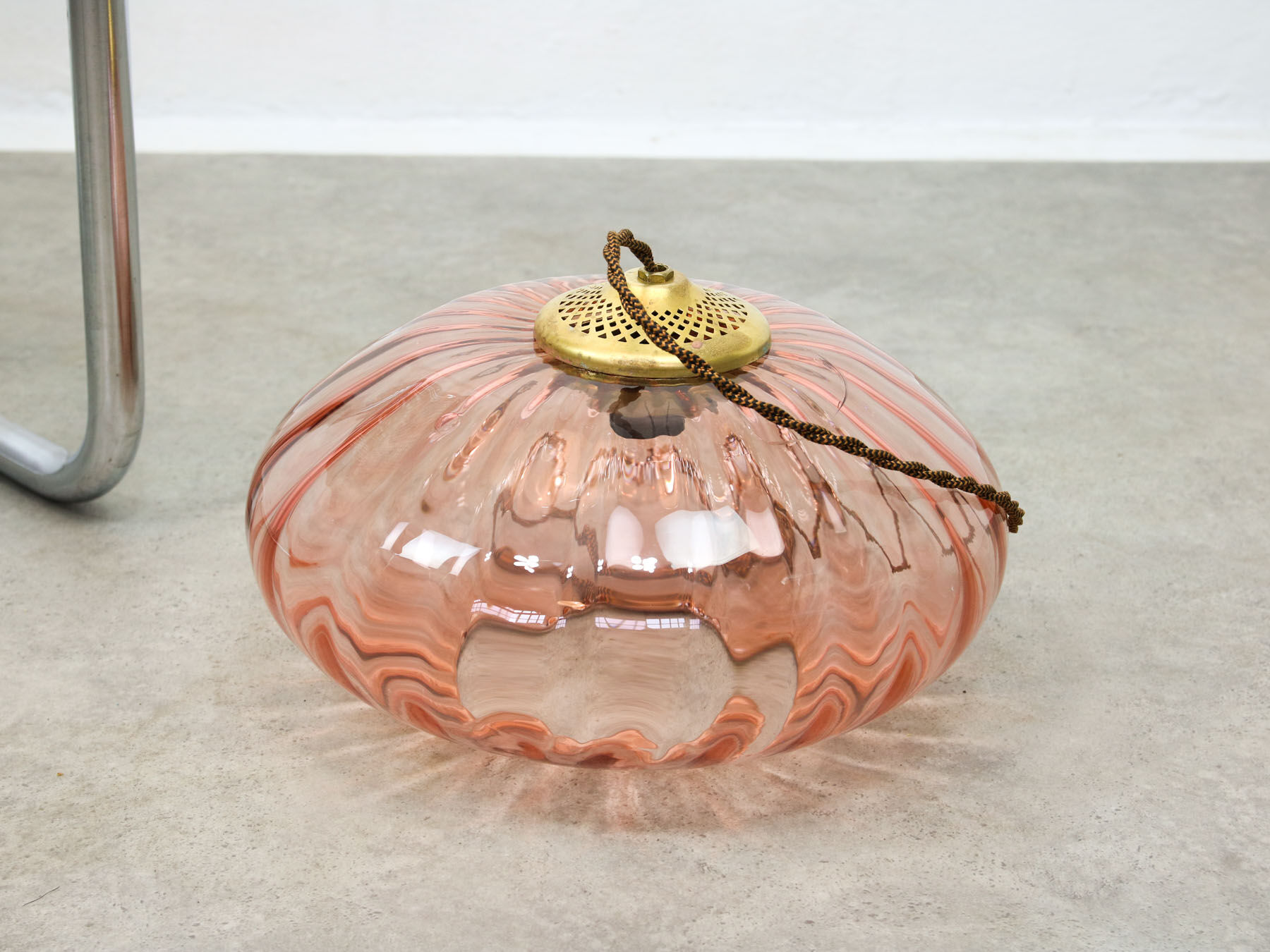 Mid Century Brass and Glass Crooked Pendant Lamp