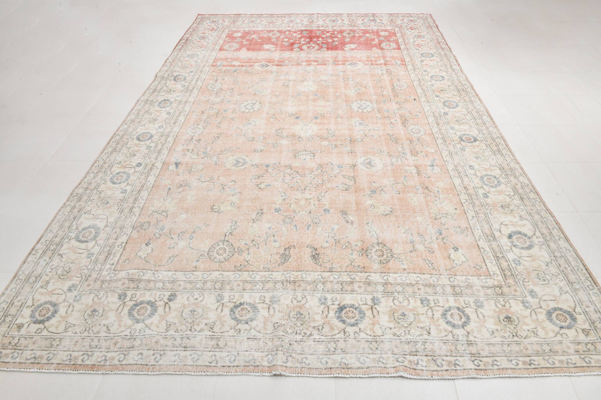 Tapis vintage floral rose blush et pêche 8x12, tapis pour salon.