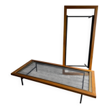 Set of 2 DeCoene Minimalist Daybeds — Natural Wood & Black Metal Mesh with Brass Trim