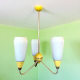 Mid Century Modern opaline glass 3-light chandelier