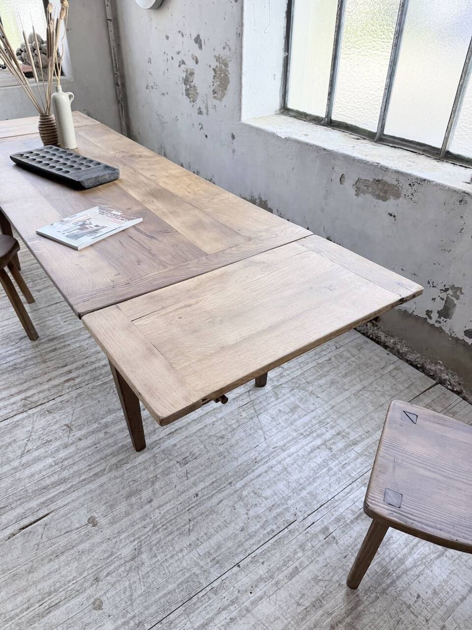Solid oak farmhouse table with extensions (190-280cm) 1950