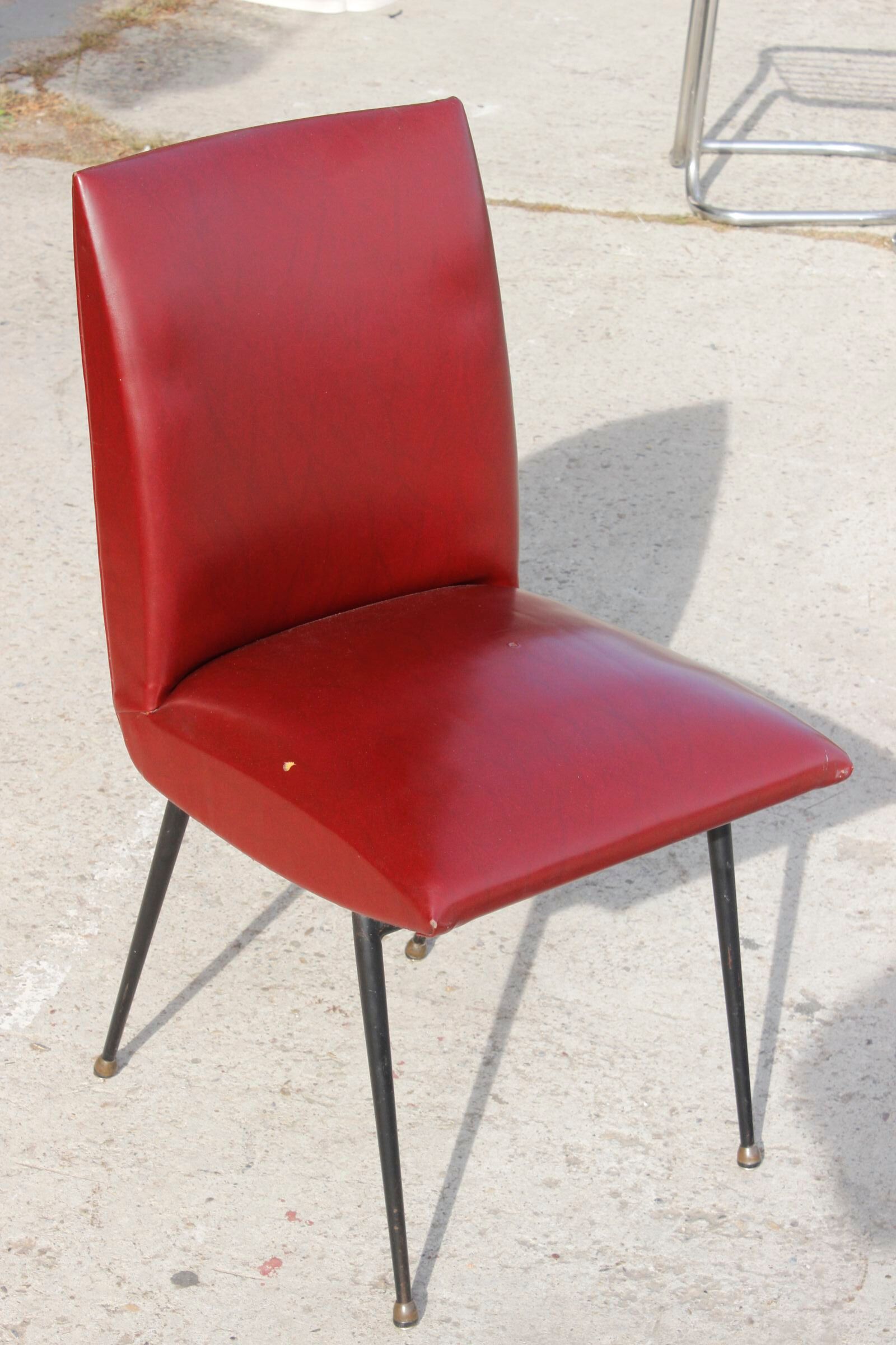 Chaise acier & skaï bordeaux années 50