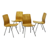 4 Swiss modernist chairs, moulded plywood and metal – circa 1960