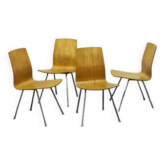 4 Swiss modernist chairs, moulded plywood and metal – circa 1960