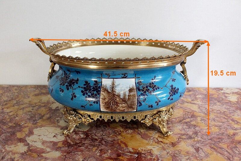 Planter in glazed porcelain and gilded bronze late nineteenth