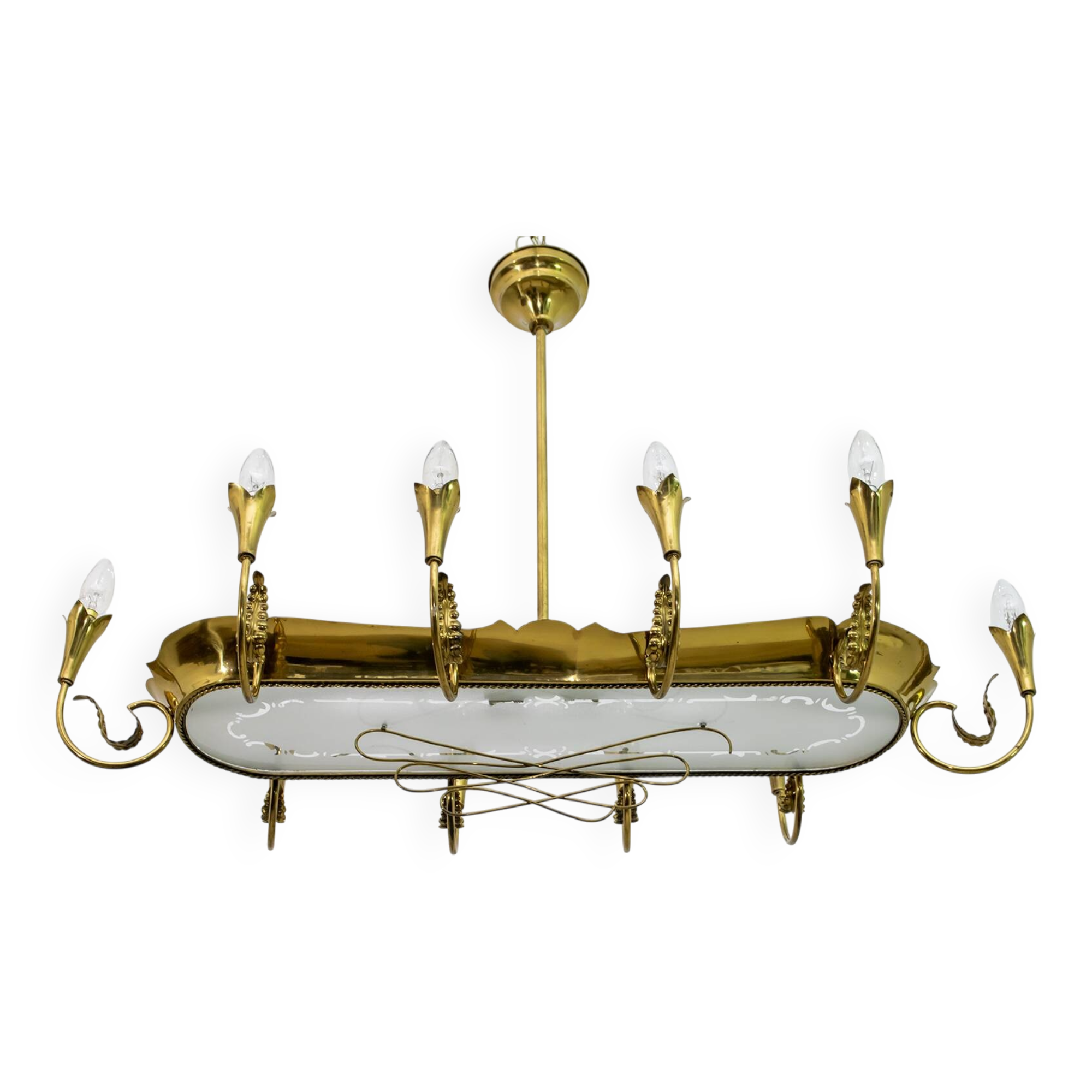 After Pietro Chiesa Italian Brass 12 Lights Candelier Fontana Arte