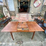 Set of 6 chairs and dining room table with extensions “BCM” circa 1960