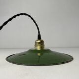 Ancienne suspension emaillee verte  24 cm industriel