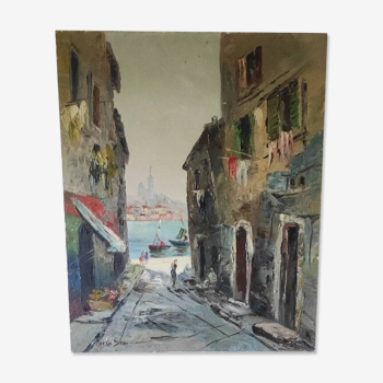 Painting Marseille Ruelle Du Vieux-Port Oil on canvas signed