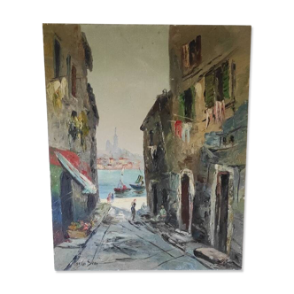 Painting Marseille Ruelle Du Vieux-Port Oil on canvas signed