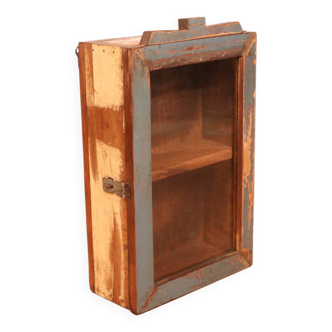 Burmese teak wall display case with original polychrome patina.