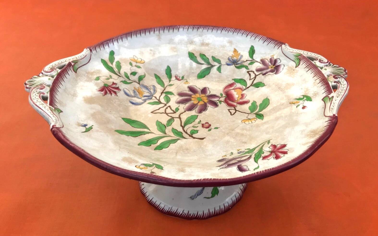 Années 1910 Compotier Faïence de Sarreguemines (U&C) modèle Strasbourg