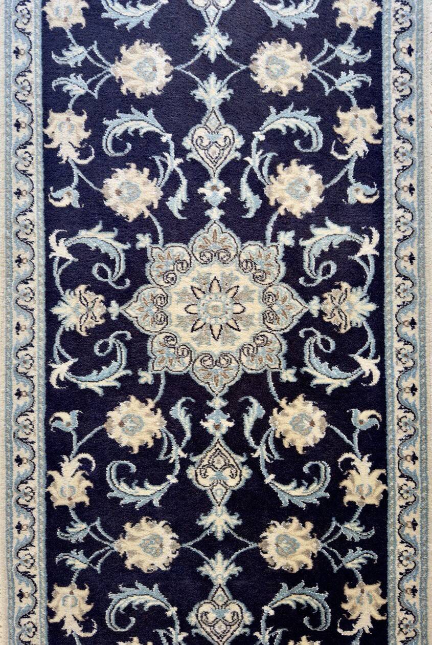 Oriental Rug Iran Nain Wool and Silk: 0.77 X 2.94 Meters