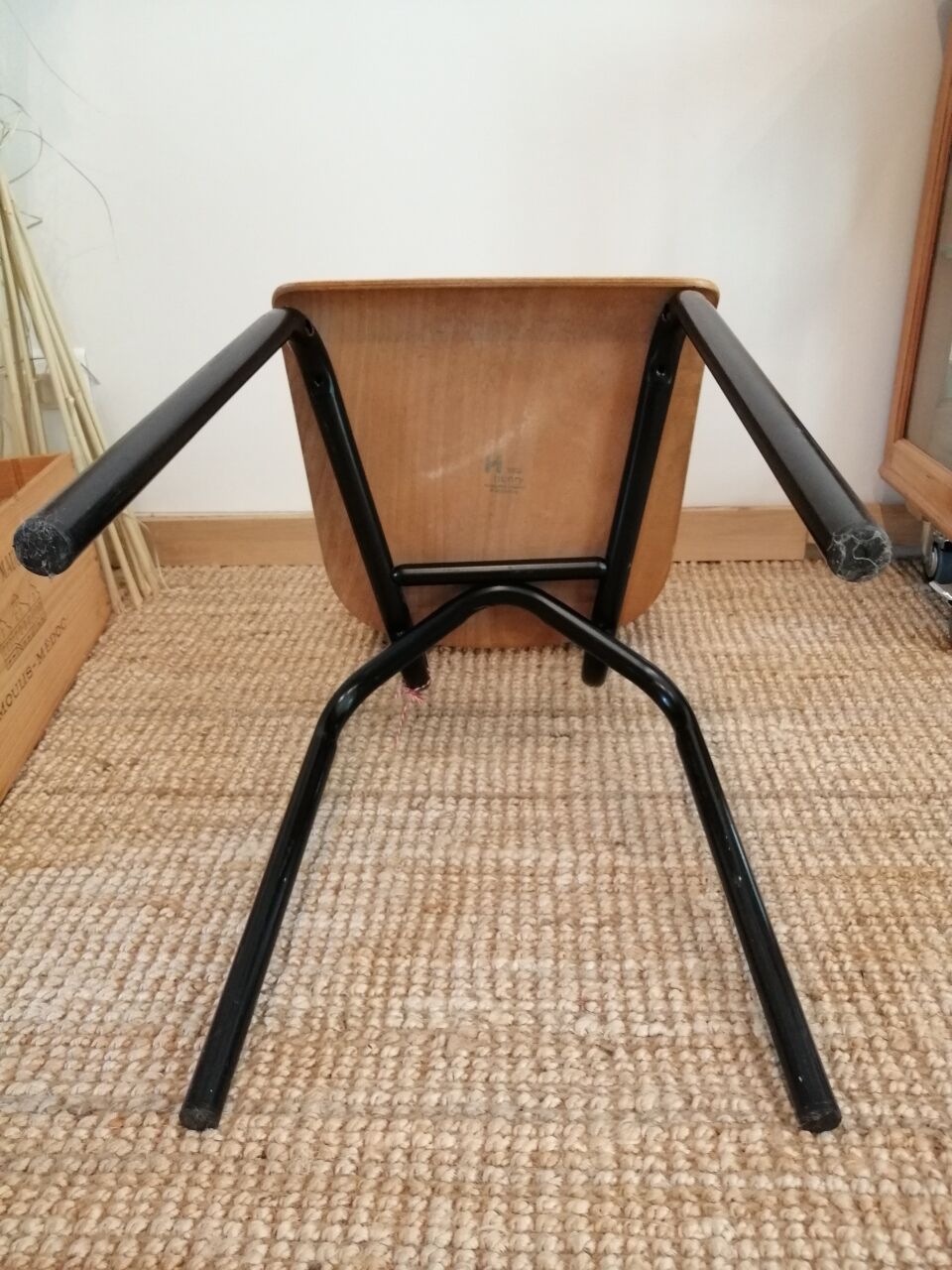 Series of 4 wooden and metal school chairs