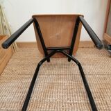 Series of 4 wooden and metal school chairs