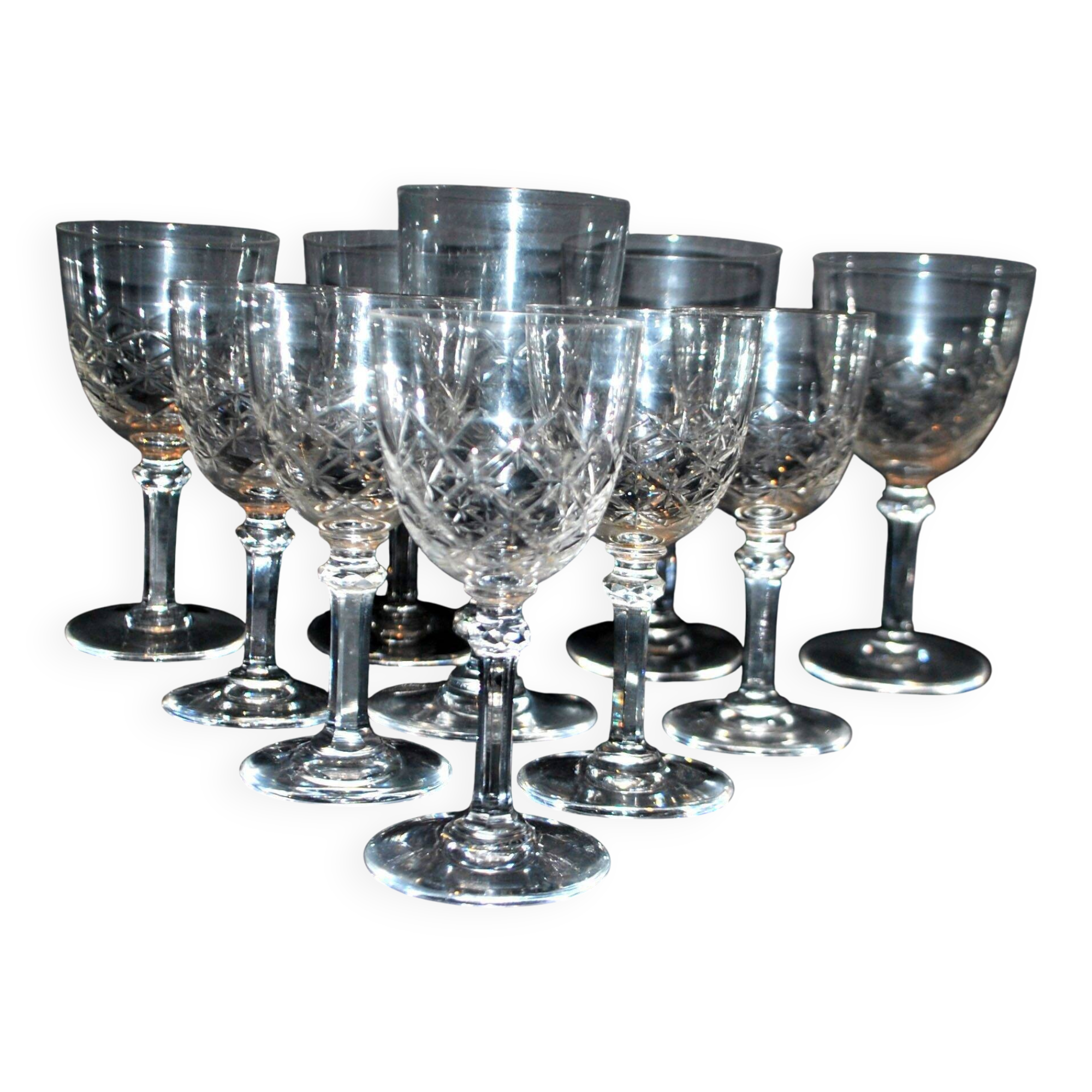 SAINT-LOUIS 10 stemmed glasses in cut crystal MASSENET Size 75