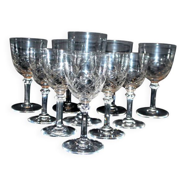 SAINT-LOUIS 10 verres à pied en cristal taillé MASSENET Taille 75