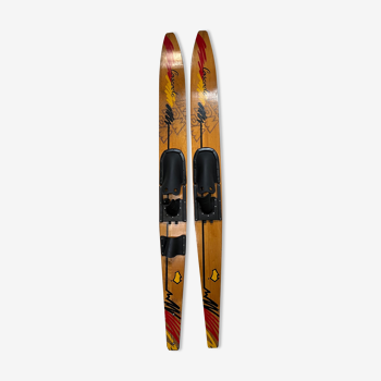 Pair of wooden water skis