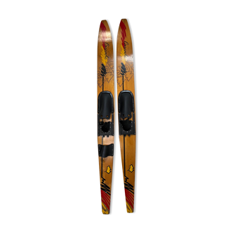 Pair of wooden water skis