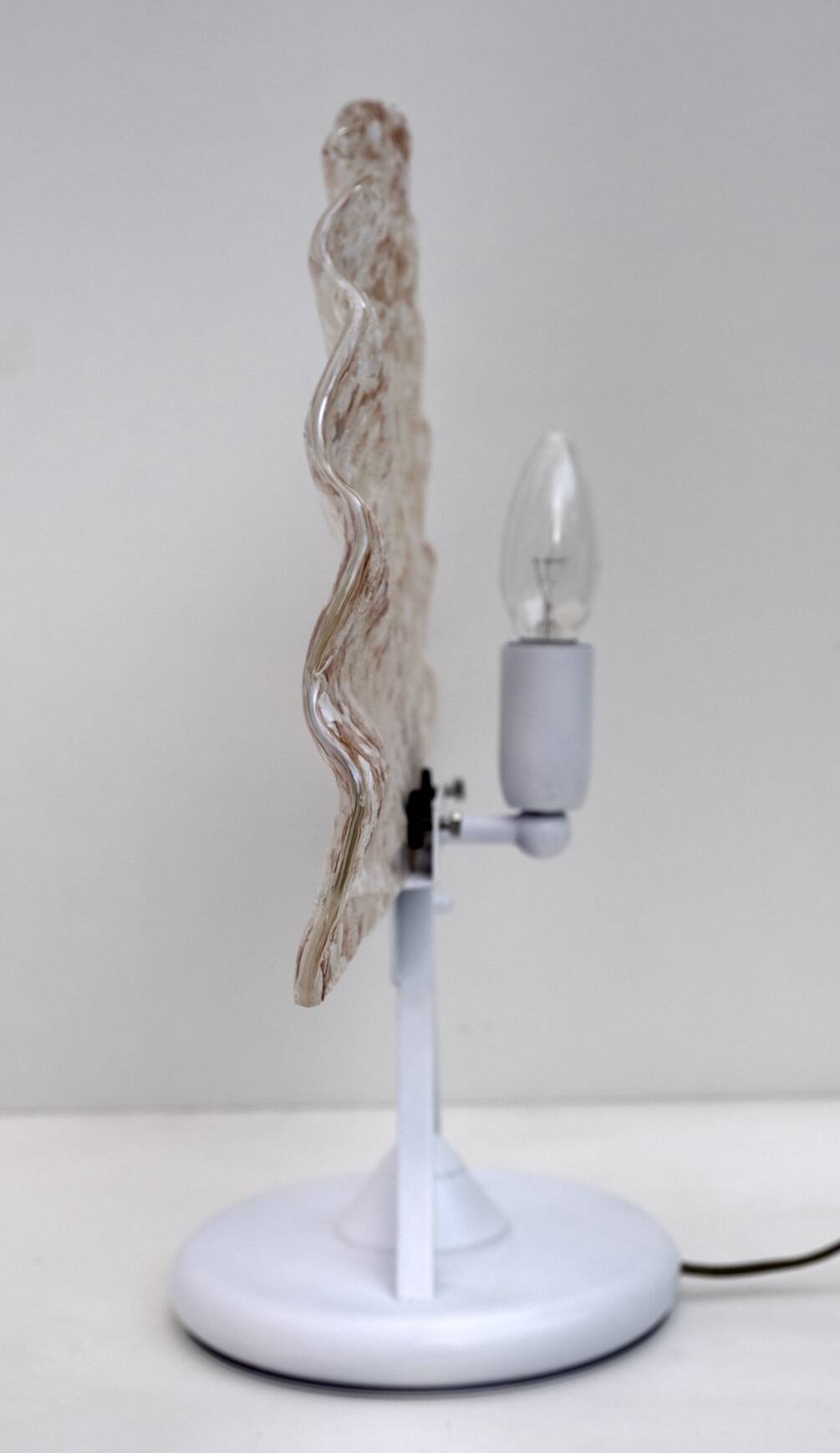 Pair of Postmodern Italian Iridescent Murano Glass Fan Table Lamps, 1980s