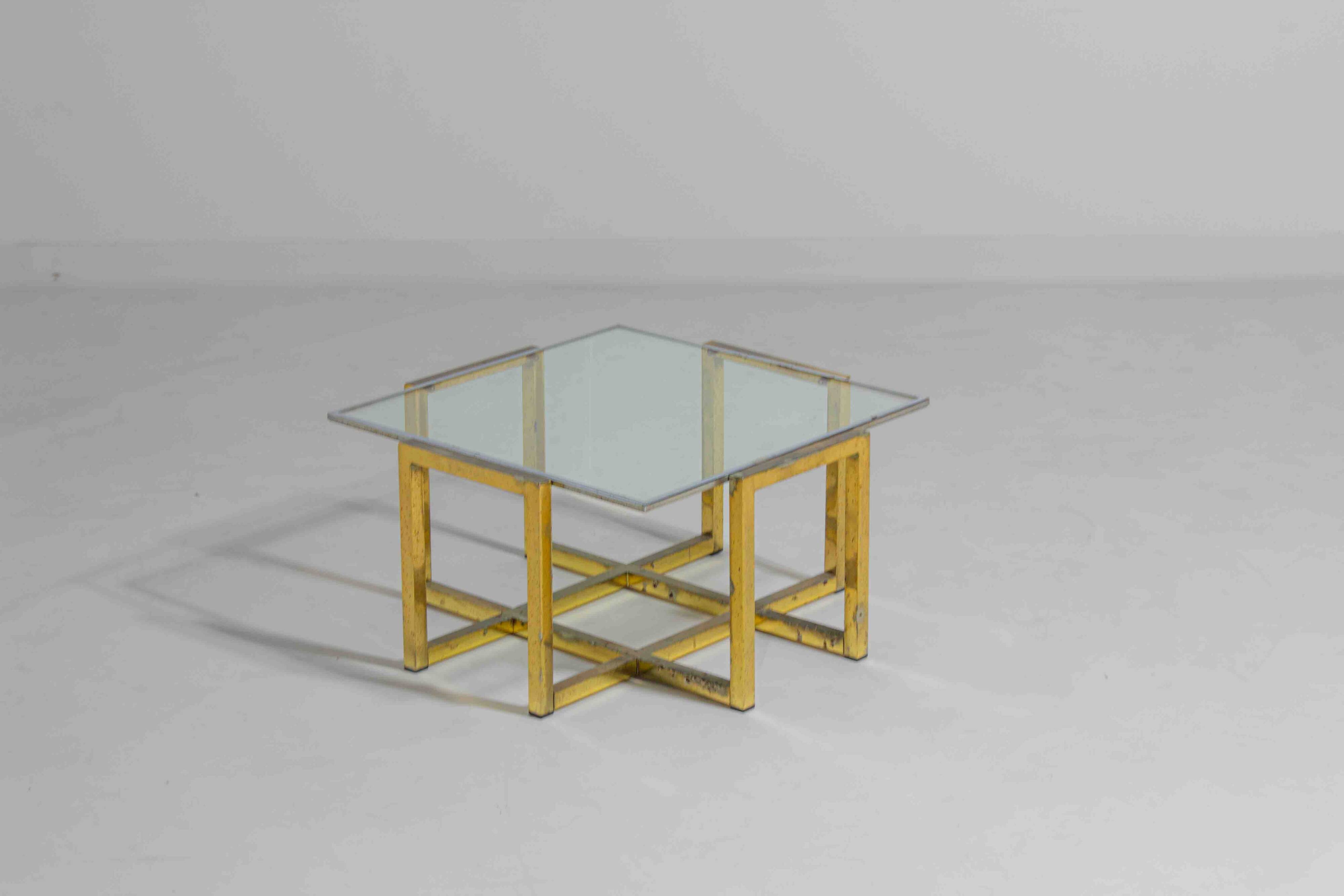 Geometrical regency coffee table in patinated brass, 1970s