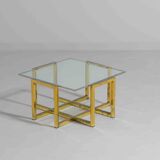 Table basse géométrique de style Régence en laiton patiné, années 1970