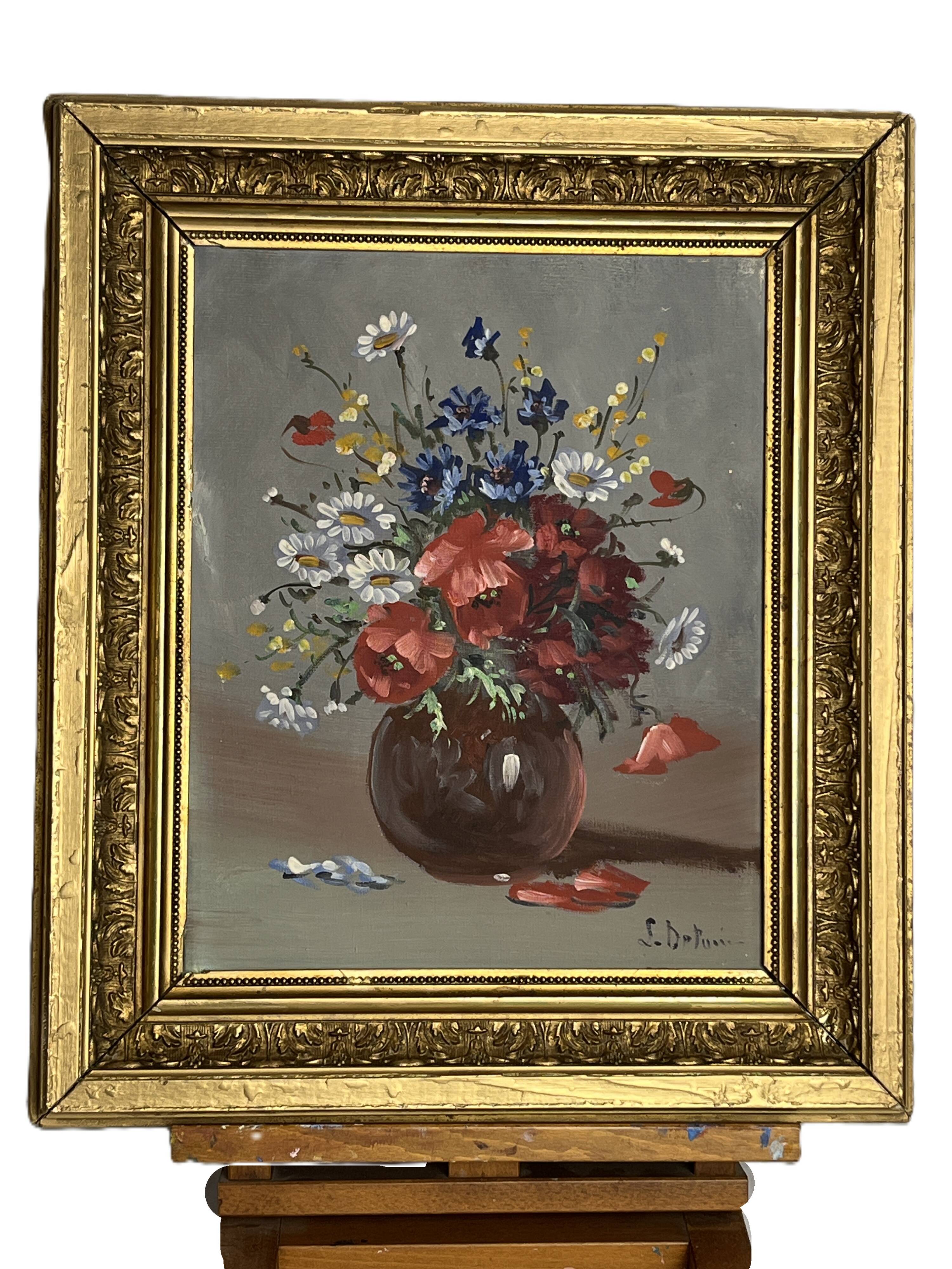 Oil on canvas still life bouquet signed Delaure 20th century