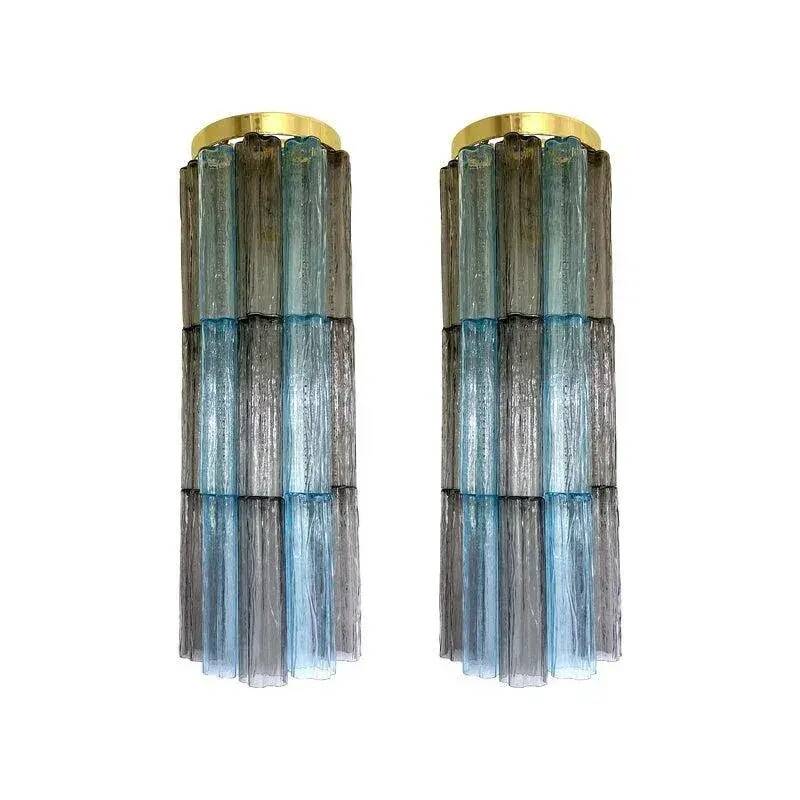 Paire d'appliques Tronchi en verre de Murano gris et bleu clair par Simoeng